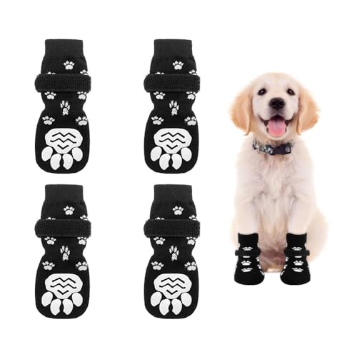 2 Paar rutschfeste schwarze Hundesocken – wasserdichte Gummiunterseite und verstellbare Riemen für Pfotenschutz, Hunde- und Katzenkrallensocken gegen Lecken, ideal für den Innen- und Außenbereich auf 2 Paar rutschfeste schwarze Hundesocken – wasserdichte Gummiunterseite und verstellbare Riemen für Pfotenschutz, Hunde- und Katzenkrallensocken gegen Lecken, ideal für den Innen- und Außenbereich auf von Ymantang