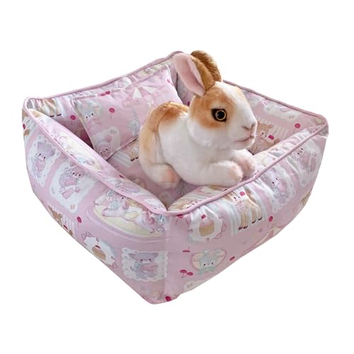 Ymid Select Handgefertigtes kleines Haustierbett für Kaninchen, Kaninchen, Kätzchen, Welpen, Meerschweinchen, Ratten, Chinchillas mit Kissen, gemütliches Schlafbett für kleine Tiere (Rosa) von Ymid Select