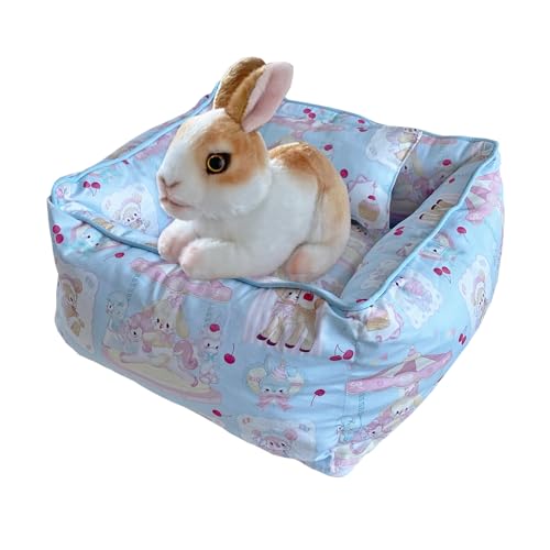 Ymid Select Handgefertigtes kleines Haustierbett für Kaninchen, Kaninchen, Kätzchen, Welpen, Meerschweinchen, Ratten, Chinchillas mit Kissen, gemütliches Schlafbett für kleine Tiere (blau) von Ymid Select