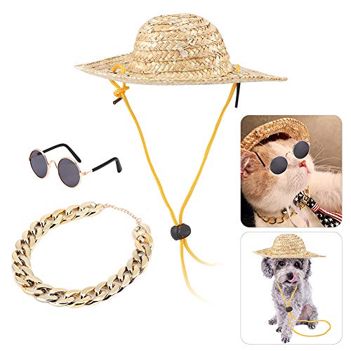 Haustier Kostüm Hund Sombrero Hut Haustier Sonnenbrille Haustierkette Halskette Haustier Zubehör Paket für Katzen und kleine Hunde, 3PCS(3PCS) von Ymiko