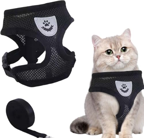 Katzengeschirr und Leine, Katzengeschirr für kleine Hunde mit verstellbarer Leine, einfache Kontrolle, atmungsaktiv, ausbruchsicher, Kätzchen-Welpengeschirr mit Leinen zum Spazierengehen Katzengeschirr und Leine, Katzengeschirr für kleine Hunde mit verstellbarer Leine, einfache Kontrolle, atmungsaktiv, ausbruchsicher, Kätzchen-Welpengeschirr mit Leinen zum Spazierengehen von Ynkkvre