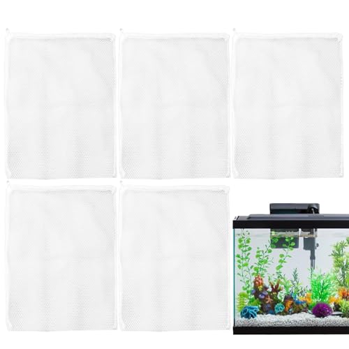 Aquariennetzbeutel, Filterbeutel für Fische, 5 x Netztasche für Aquarienfilter, wiederverwendbar, multifunktionale Wasserreinigungsbehörde für Salzwasser und Süßwasser von Ynnhik