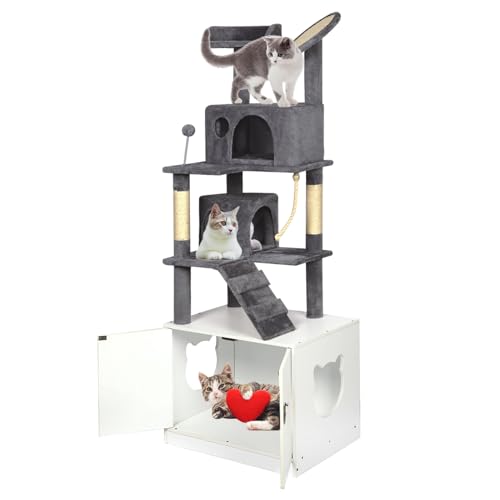 Katzen-Waschraum mit Katzenturm All-in-One großer Katzenbaum, Katzenhaus, mit Sisal-Kratzbaum und Katzennest, 159,8 cm von Ynnzcc