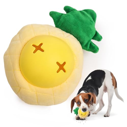 YoFellas Plüsch-Ananas-Hundespielzeug mit Quietsch- und Leckerli-Tasche - lustiges tropisches Anreicherungsspielzeug für kleine und mittelgroße Hunde von YoFellas