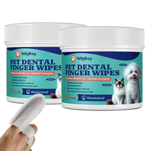 YoYoBay Zahnreinigungstücher für Hunde – 50 Stück Zahn-Fingertücher für Hunde (2 Stück) von YoYoBay