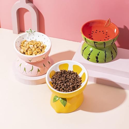 Erhöhter Katzennapf, erhöhter Futternapf und Wassernapf, rutschfest, geneigt, kein Verschütten (Wassermelone, 1 Stück) von Yogyro