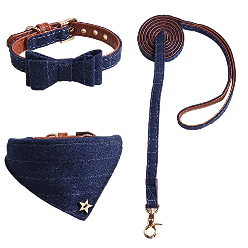 Yokawe 3-teiliges Kätzchen-Halsband-Set, atmungsaktiv, kariert, Leine, Spazierengehen, Training, Hundehalsband, Haustierbedarf, Blau, Größe M von Yokawe