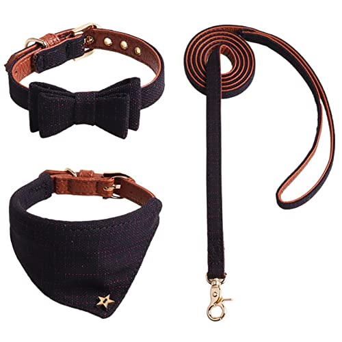 Yokawe 3-teiliges Kätzchen-Halsband-Set, atmungsaktiv, kariert, Leine, Spazierengehen, Training, Hundehalsband, Haustierbedarf, Marineblau, Größe M von Yokawe