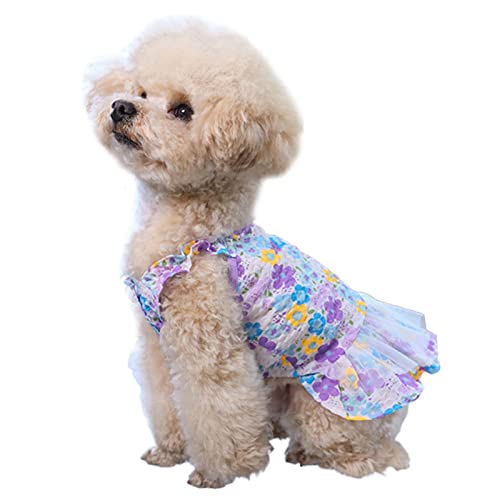 Yokawe Haustier-Sommerkleid, Druckknopf, auffällig, bedrucktes Tüll, Hundekleid für Frühling, Lila, Größe XL von Yokawe