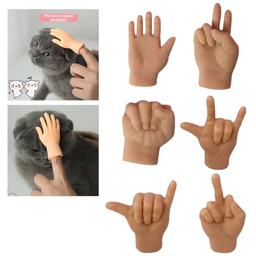 Yokawe Mini-Hände für Katzen, 6 Stück, dehnbar, TPR, Mini-menschliche Hände für Katzen, winzige gefaltete Hände für Katzenpfoten, interaktives Spielzeug für Katzen von Yokawe