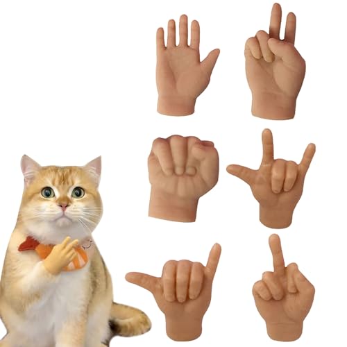 Yokawe Mini-Hände für Katzen, 6er-Pack Dehnbare TPR-Mini-Menschenhände für Katzen, winzige gefaltete Hände für Katzenpfoten, interaktives Katzenspielzeug Liebe von Yokawe