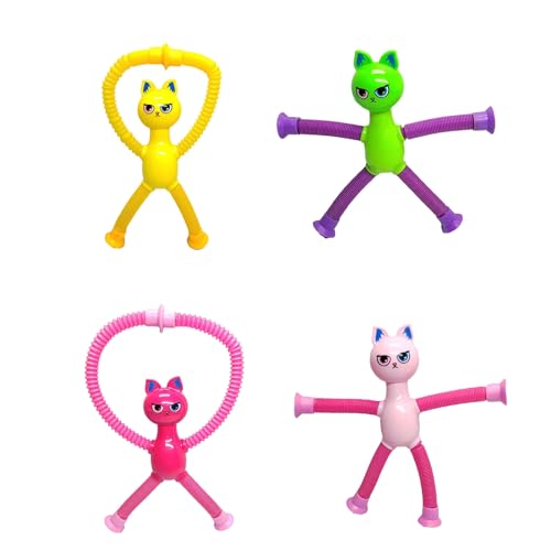 Yokawe Teleskop-Katzenspielzeug mit Saugnapf, Stressabbau, Fidget-Spielzeug, pädagogisches Angstlinderungsspielzeug, Teleskoprohr-Spielzeug, zufällige Farbe von Yokawe