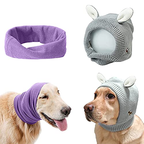 Yolent Leise Ohren für Hunde, Angstzustände, Bellen, Ohrenschützer für Lärm, 2 Stück, Hundeohrenschützer, Feuerwerk, Anti-Angst, Hundemütze für mittelgroße bis große Hunde (Grau + Violett) von Yolent