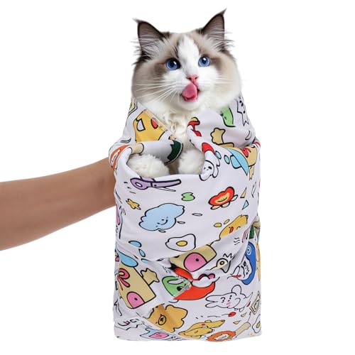 Cat Wrap for Cutting Nails Katzen Wickel Bissschutz Grooming Katzenpflege Wickeltuch Verstellbare Bisssicherer Fesseltuch für Biss und Kratzschutz von Yolev