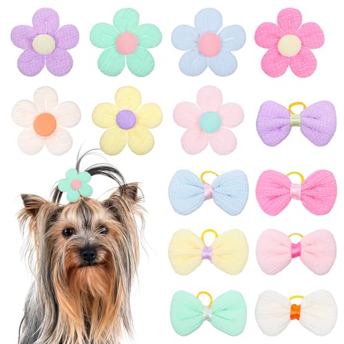 Kleine Hundehaarschleifen, handgefertigt, mit Gummiband, bunte Hundeschleifen für kleine Katzen, Tierhaare, Urlaub, Alltag, Party, Geburtstag, Zubehör, 14 Stück von Yolev