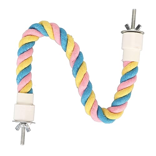 Vogel-Sitzstange aus Baumwollkordel, Macaron-Farbe, Papageien-Kletterseil-Spielzeug (Rosa, Gelb, Blau), aus Baumwollseil und Metall mit biegbarem Draht für stabile Unterstützung (S) von YolieraArt