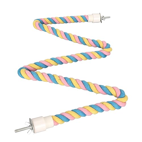 Vogel-Sitzstange aus Baumwollkordel, Macaron-Farbe, Papageien-Kletterseil-Spielzeug (Rosa, Gelb, Blau), aus Baumwollseil und Metall mit biegbarem Draht für stabile Unterstützung (XL) von YolieraArt