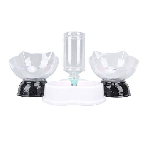 YolieraArt Katzenfutter und Wassernapf Set, 3 in 1 Anti Kipp-Futterspender mit Automatischem Spender, Breites Nackenschutz-Design zur Förderung des Wohlbefindens Essen, Transparente Wasserflasche von YolieraArt