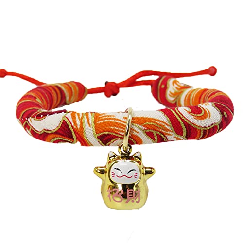 YolieraArt Katzenhalsband im japanischen Stil mit Glocke, verstellbare Haustier-Halskette, 9 Musteroptionen in 4 Größen, weicher Stoff, Katzenzubehör für Kätzchen und Katzen (B-1 (S)) von YolieraArt