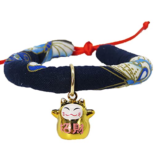 YolieraArt Katzenhalsband im japanischen Stil mit Glocke, verstellbare Haustier-Halskette, 9 Musteroptionen in 4 Größen, weicher Stoff, Katzenzubehör für Kätzchen und Katzen (B-5 (L)) von YolieraArt