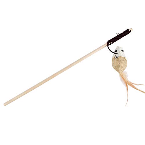 YolieraArt Katzenspielzeug aus Holz mit Glocke, elastischer Stab, interaktives Katzenspielzeug, einheimischer Holzstab für Kätzchen und Katzen, langlebiger Haustier-Spielstock (Maus) von YolieraArt