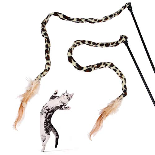 YolieraArt Katzenspielzeug mit Leopardenmuster, mit weichen Hühnerfedern, interaktiver Katzenspielzeug-Stick zum Spielen, sichere Kätzchen-Tease-Rute für Übung und Bindung von YolieraArt