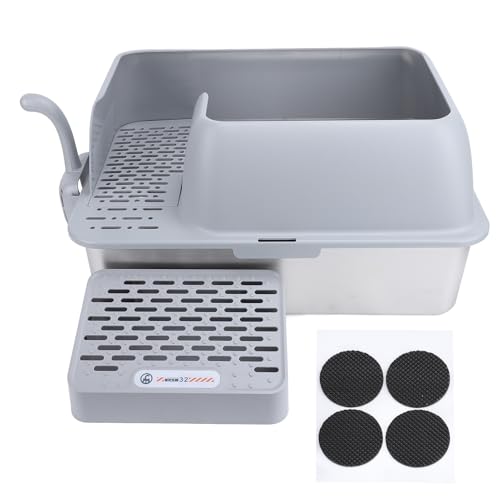 YolieraArt Katzentoilette aus Edelstahl mit Deckel, Super Groß, 25L Fassungsvermögen, Hohe Wandseiten, Spaßk, Geschlossen, für Große Katzen Mehrere Haustiere, Metall Katzentoilette von YolieraArt