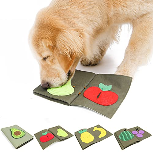 Yolispa Hund Lustiges Schnüffelbuch Leckerlis Puzzle Spielzeug Welpen Obstbuch Langsames Füttern Spielzeug fördert natürliche Futtersuche Fähigkeiten Schnüffelmatte für Hunde von Yolispa