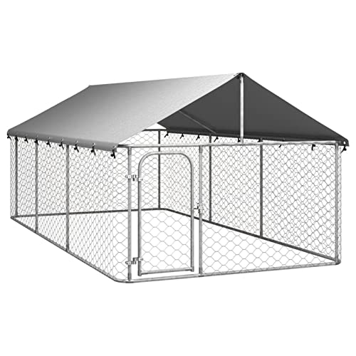 Yolola Hühnerstall, Freilaufgehege Stahl mit Dach, Freigehege Hühner 400x200x150 cm, Silbern von Yolola