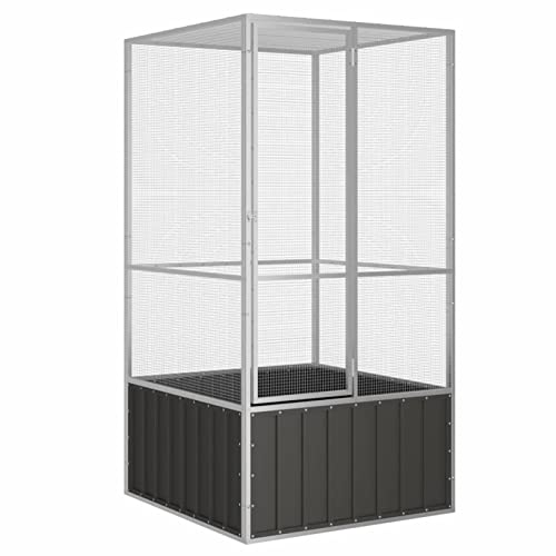 Yolola Vogelkäfig Vogelvoliere Innen Außen Aufzuchtkäfig All-in-One-Vogelkäfig Außenvoliere Käfig Vogelhaus Voliere Anthrazit 111x107x211,5 cm Verzinkter Stahl von Yolola