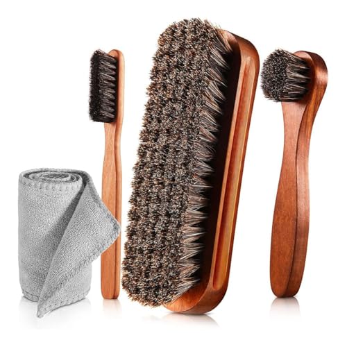 Yominerr 4-Teiliges Schuhputzbürsten-Set Aus Rosshaar, Politur-Applikatoren, Reinigungsbürste für Lederschuhe und von Yominerr