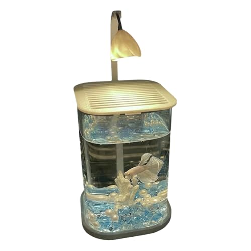 Yominerr Mini-Desktop-Glas-Aquarium-Fischtank mit LED Light Desktop-Ornamenten High-End-Lampe für Fisch Meerblau Zerkleinertes EIS von Yominerr