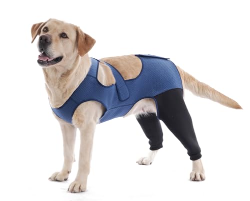 Hunde-Genesungsanzug, abriebfeste Ärmel für das Vorderbein, waschbar, 3 mm dick und atmungsaktiv, Haustierwunden verhindern Lecken, Beißen, Nässe (3XL, hinten beide Beine) von Yoneba