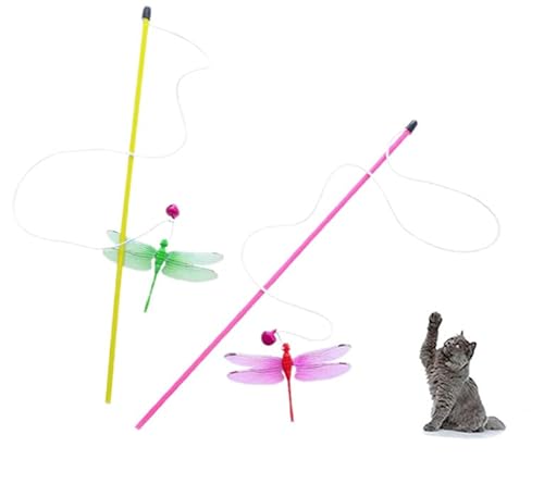 YongXiangPeng Katzenstab-Spielzeug, interaktives Katzenspielzeug für Indoor-Katzen, erwachsene Kätzchen, interaktives Katzenspielzeug mit Libellenglocke, Spielzeug zum Spielen von Kätzchen (2 Stück) von YongXiangPeng