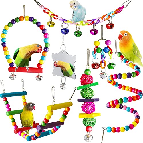 YongXiangPeng Wellensittichspielzeug, 7 Stück Papageienspielzeug mit hängender Glocke, Haustier-Vogelkäfig-Hängematte, Schaukel, Kletterleiter, Spielzeug, Vogelspielzeug und Zubehör für Käfigvögel. YongXiangPeng Wellensittichspielzeug, 7 Stück Papageienspielzeug mit hängender Glocke, Haustier-Vogelkäfig-Hängematte, Schaukel, Kletterleiter, Spielzeug, Vogelspielzeug und Zubehör für Käfigvögel. von YongXiangPeng