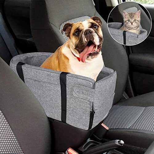 Yonphy Hunde Autositz für kleine Hunde, Autositz für Kleine Haustier, Konsolensitz für Hunde mit stabil Sicherheitsgurt Abnehmbare und Waschbare Reisetasche für Hunde und Katzen (Grau) von Yonphy