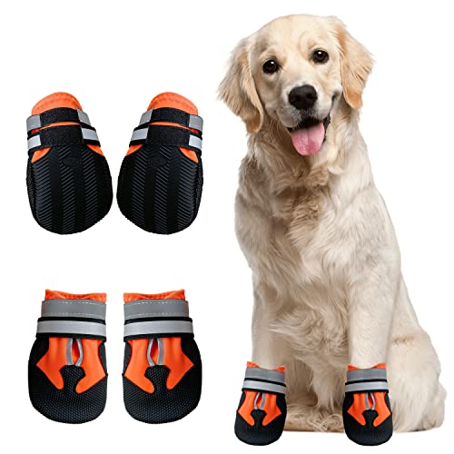 Yonphy Hunde Pfotenschutz Hundestiefel 4 Stück wasserdichte Hundeschuhe rutschfeste mit reflektierendem Riemen, für Kleine, Mittelgroße und Große Hunde von Yonphy