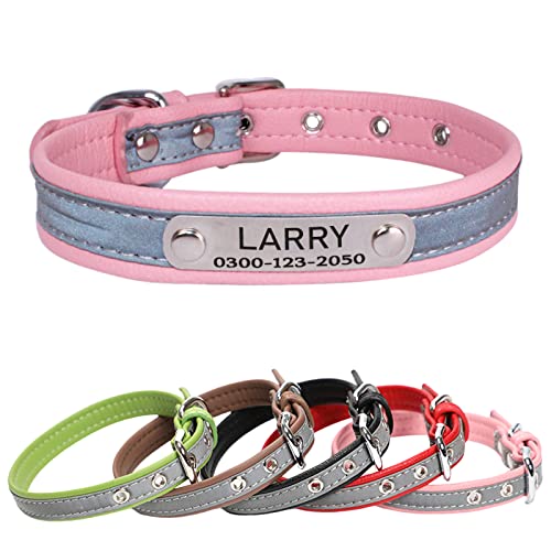 Yonsbox Mikrofaser Reflektierend Katzenhalsband Hundehalsbänder Personalisierte mit Namen und Telefonnummer Katzen Welpen Halsbänder für Kleine Mittlere Große Hunde 1,5CM Breit Verstellbar 16-22CM von Yonsbox