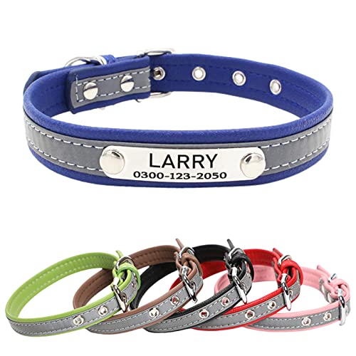 Yonsbox Mikrofaser Reflektierend Katzenhalsband Hundehalsbänder Personalisierte mit Namen und Telefonnummer Katzen Welpen Halsbänder für Kleine Mittlere Große Hunde 1,5CM Breit Verstellbar 22-28CM von Yonsbox