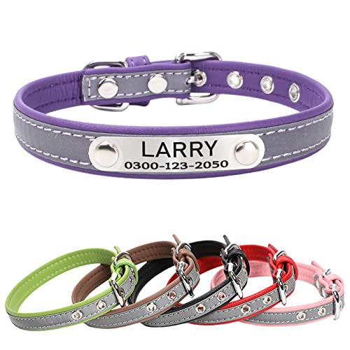 Yonsbox Mikrofaser Reflektierend Katzenhalsband Hundehalsbänder Personalisierte mit Namen und Telefonnummer Katzen Welpen Halsbänder für Kleine Mittlere Große Hunde 2CM Breit Verstellbar 26-34CM von Yonsbox