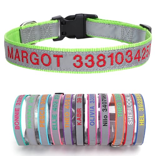 Reflektierend Hundehalsband Nylon mit Personalisiert Gesticktem Namen und Telefonnummer Verstellbar Halsband Passend für Große Mittlere Kleine Hunde Welpe von Yonsbox