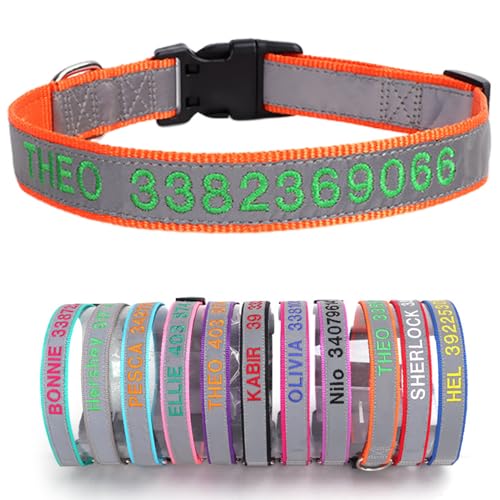 Reflektierend Hundehalsband Nylon mit Personalisiert Gesticktem Namen und Telefonnummer Verstellbar Halsband Passend für Große Mittlere Kleine Hunde Welpe von Yonsbox