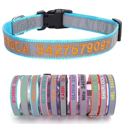 Reflektierend Hundehalsband Nylon mit Personalisiert Gesticktem Namen und Telefonnummer Verstellbar Halsband Passend für Große Mittlere Kleine Hunde Welpe von Yonsbox