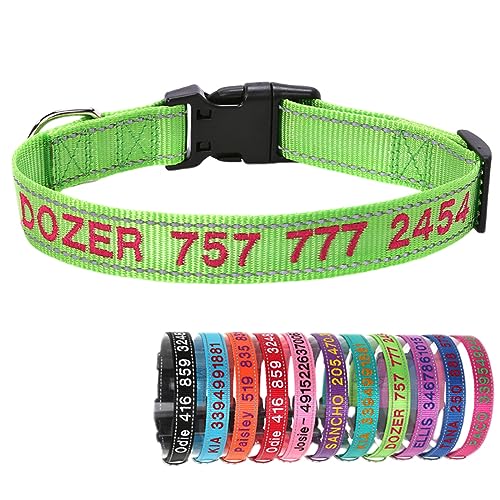 Reflektierend Nylon Hundehalsband Personalisiert mit Individuell Gesticktem Namen und Telefon für Große Mittlere Kleine Hunde Welpe von Yonsbox