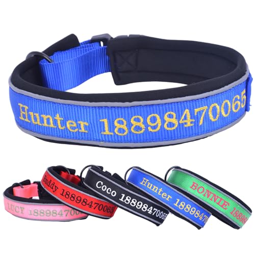 Verstellbar Breit Hundehalsband Personalisiert Bestickter Name und Telefonnummer mit Neopren Gepolstert Hundehalsband für Große Mittlere Kleine Hunde Welpe von Yonsbox