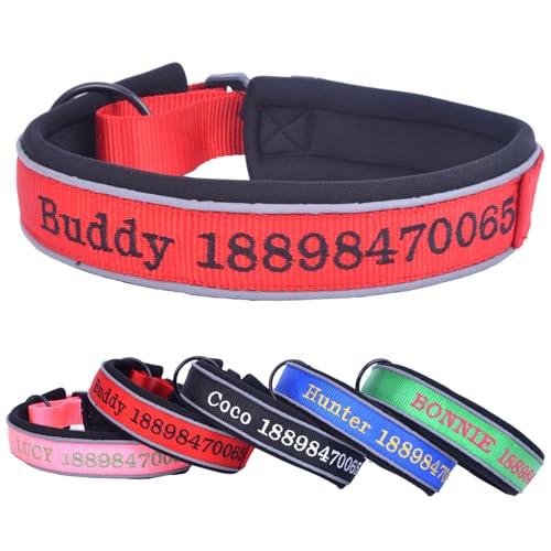 Verstellbar Breit Hundehalsband Personalisiert Bestickter Name und Telefonnummer mit Neopren Gepolstert Hundehalsband für Große Mittlere Kleine Hunde Welpe von Yonsbox