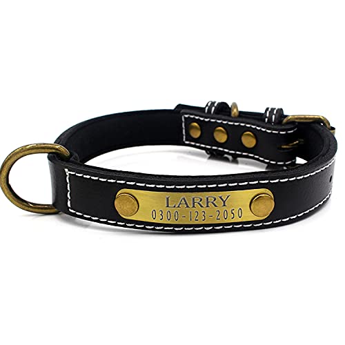 Weich Gepolstertes Hundehalsbänder und Leine Personalisierte Leder mit Namen und Telefonnummer Schwarz Welpen Halsband für Kleine Mittlere Große Hunde XL 3 cm Breit Verstellbar 46-56 cm Weich Gepolstertes Hundehalsbänder und Leine Personalisierte Leder mit Namen und Telefonnummer Schwarz Welpen Halsband für Kleine Mittlere Große Hunde XL 3 cm Breit Verstellbar 46-56 cm von Yonsbox