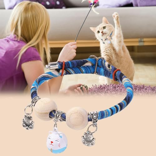Yonuaret Halsband Für Hauskatze - Klingel Halsband Mit Zedernholzperlen Für Katzenwelpen,Verstellbares Schmuckhalsband Für Spaziergänge Reisen Zuhause Kleine Mittelgroße Große Rassen von Yonuaret