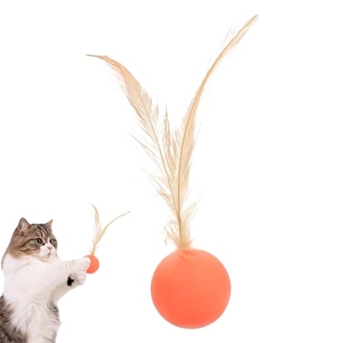 Yonuaret Katzenbälle, interaktiver Katzenspielzeugball | Rolling Chasing Toy | Sensorische Stimulationskatze mit Feder für Kätzchen Training Jagd in Indoor Outdoor Spiele Langeweile Relief von Yonuaret