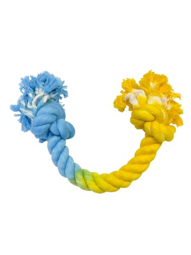 YooMuChan Pet Rope Toys Two Knots Dog Chew Durable Teeth Cleaning Indestructible Yellow Blue von YooMuChan